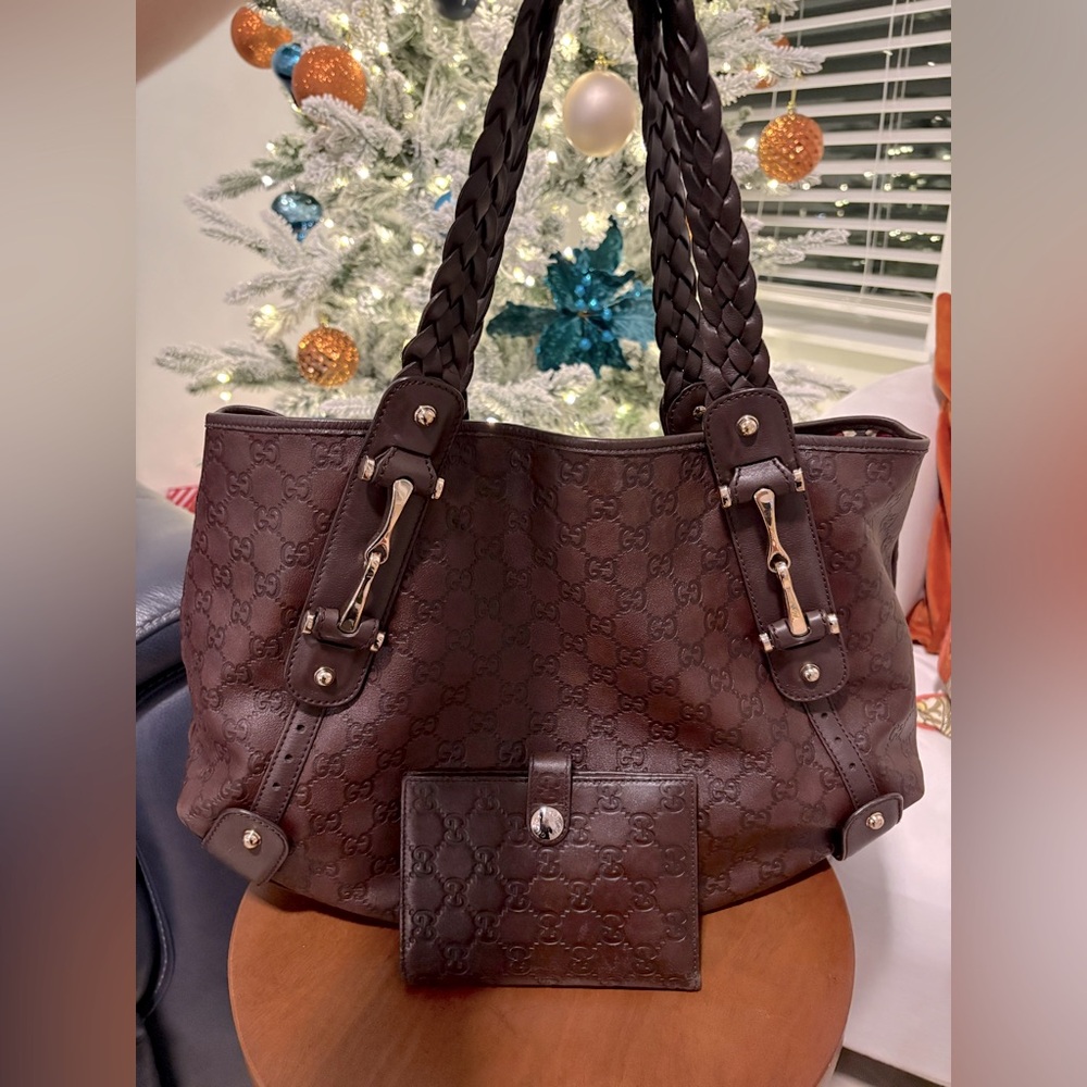 Gucci Brown Guccissima Leather Medium Horsebit Pelham Bag and wallet